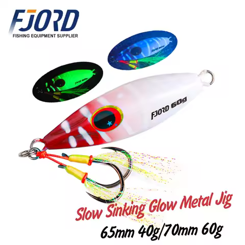 FJORD 40g 60g Metal Jig Sea Fishing Lures Fake Hard Baits Glow Dark With Assistant Hook Fishing Acce