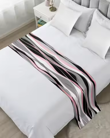 3D Abstract Line Gradient Purple Bed Runner Luxury Hotel Bed Tail Scarf Decorative Cloth Home Bed Fl