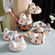 【Local Stock】Large stainless steel wire mesh egg storage basket with ceramic chicken top