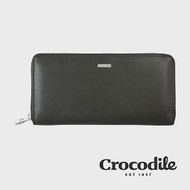 【Crocodile】Crocodile 鱷魚皮件 真皮長夾 拉鍊長夾 Wind系列 13卡 零錢包 拉鍊零錢袋 男夾 0103-59111 黑色