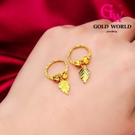 GW Korean Accessories Jewellery Emas 916 Bangkok Women's Simple Gold-plated Maple Leaf Gold Beads Pendant Earring