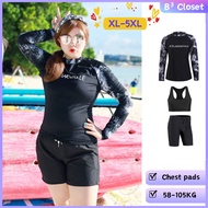 【Plus Size】(58-105KG)Rash Guard Swim Set Long Sleeve (Surf & Dive) | UV Protection Tummy Control Swi