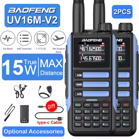 2Pack New Upgrades Baofeng UV16M V2 Waterproof Walkie Talkie 15W AM FM 2-Way Radio Full Band LCD Fre