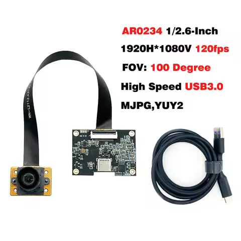 2MP HD 1080P 1920x1080 AR0234 USB3.0 Camera Module 120FPS Global Shutter MJPG, YUY2, FF 100° Type-C 