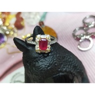 ((AG) Natural Burnt Ruby Low Luxury Whole Body S925 Silver Sterling Ring Adjustable Mouth