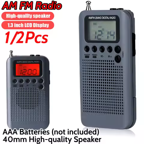 HRD-104 Digital Display Pocket Radio AM FM Radio Portable with 40mm Driver Speaker Lightweight Porta