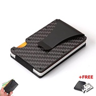 RFID Slim Black Carbon Fiber Credit Card Holder Non-scan Metal Simple Wallet Money Case