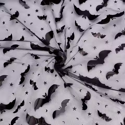2.2Yards Bat Tulle Fabric with Star Moon Pattern 59inches Wide Hot Stamping Mesh Fabric Halloween Fl