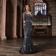 ชุดราตรีทางการประดับลูกปัดและพลอยเทียมหรูหราสำหรับผู้หญิง QOQ, ชุดคริสตัลระยิบระยับหรูหรา, เหมาะสำหร