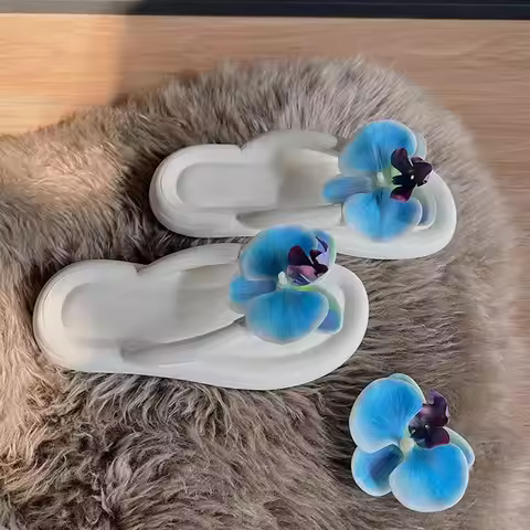 Fashion EVA Flip Flops Anti-Slip Summer Herringbone Slippers Butterfly Orchid Clip on Slides Women