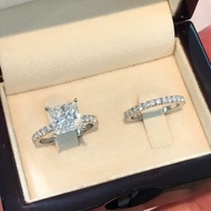 [BM] 1.8ct Square Diamond Princess Ring European American Plated 925 Engagement Simulation Zircon Ri