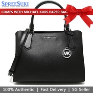 Michael Kors Handbag With Gift Paper Bag Crossbody Bag Kimberly Large East West Leather Satchel Black # 35F9SKFS7T