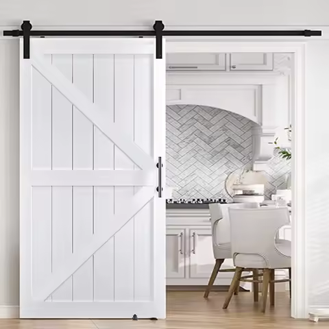 42in x 84in Barn Door with 7FT Sliding Hardware Kit, Durable White Barndoor with PVC Surface - Water