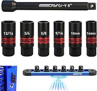 3/8''-Drive Spark Plug Socket Set: 7-Piece SAE & Metric Impact Spark Plug Socket Set with Magnetic R