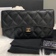 Chanel trifold wallet black caviar ghw #21