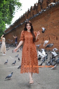 Maxi dress ผ้าลูกไม้ คอกลม L-6XL ชุดสาวอวบ อ้วน ชุดใส่ทำบุญ ลูกไม้ ชุดไปวัด ชุดงานหมั้น ชุดไปงานบวช