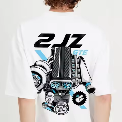 2JZ Turbo Engine Printing Classic JDM Culture Men's and Women's Short Sleeve Cotton Crew Neck Sports