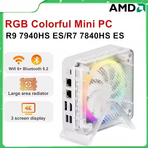 2024 MINI PC AMD Ryzen 9 7940HS ES R7 7840HS ES RGB Color Gamer Windows 11 WiFi 6 Gaming PC DDR5 NVM
