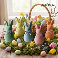 GUADALUPE Easter Bunny Statue, with Bow Foam Flocked Rabbit Figures, Easter Holiday 3D Standing Soli