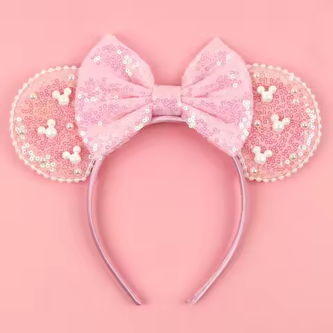 Girls 3.3"Velvet Mouse Ear Hairband For Girls Hair Bows Big Flip Sequins Ears DIY Kids Hair Accessor