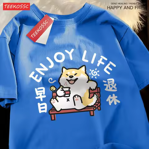 Parent Child T-Shirts Enjoy Life Fun Dog T-Shirt Breathable Soft Oversized Fashion Cool Tops Cotton 
