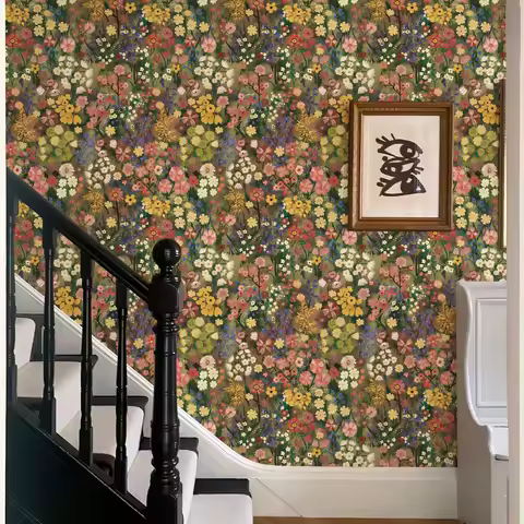Morden Crush Floral Vinyl Wallpaper Peel And Stick Waterproof Yellow Flower PVC Wall Decal Living Ro