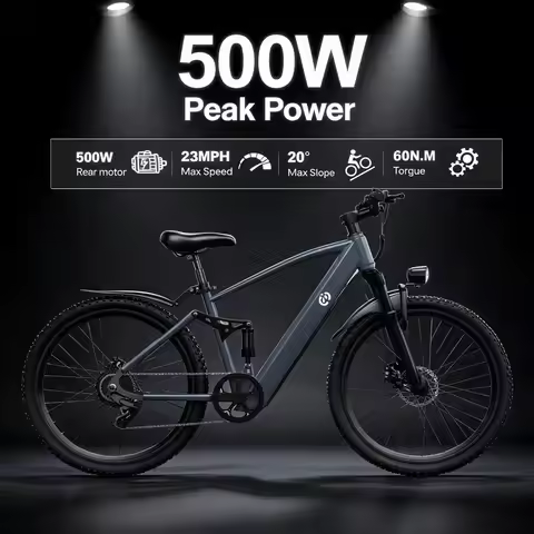 Trail Electric Bike, Beach Snow Ebike. 500W ebike with pedal assist and removable battery for short 