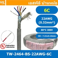 [ 1 เมตร ] TW-2464-BS-22AWG-06C สีเทา Grey สายมัลติคอร์ 6 คอร์ ขนาด 22AWG 6Cx22AWG UL2464 300V 80°C AWG22 เบอร์ 22 สายชีลรอบ Braid Shielded Multicore Cable 6C Computer Cable TCU Tinned Stranded Copper AWM 2464 22AWG VW-1 80°C 300V E150612 Thai Wonderful