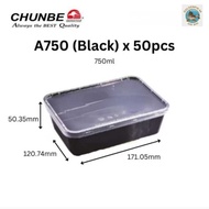 CHUNBE A750 Black Container (50pcs) Tupperware 750ml