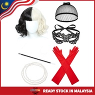 Cruella De Vil Wig Set for Adults – Black White Cosplay Hair with Accessories for Halloween Party