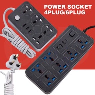 Universal 2meter 6 Power Socket electric Extension Wire USB Ports Wayar Sambungan Adapter Socket Ext