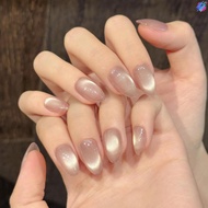 10PCS Pink Cat Eyes Almond Fake Nails Sweet & Charming Reusable False Nails for Stage Performance We
