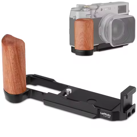 LEFTFOTO X100VI X100V Camera L Plate Bracke with Wooden Grip for Fujifilm X-100VI Vlog Digital Camer