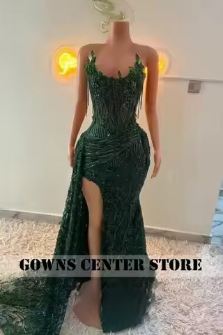 Fashionable Green Prom Dresses For Blackgirls Strapless See Thru African Cocktail Party Gowns Mermai