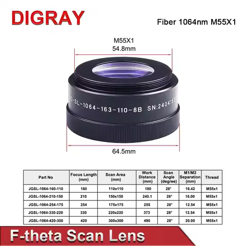 DIGRAY F-theta Scanning Lens Parts Thread M55 1064nm Galvanometer Field Lens Suitable For 1064nm YAG