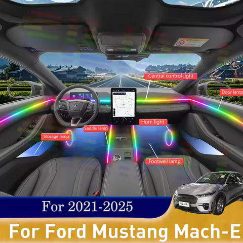 For Ford Mustang Mach-E Bluetooth Car Ambient Light Strips, Sync RGB Colors to Your Music via Mobile