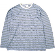 Pilgrim Surf+Supply 2023秋冬 Hawkinson 條紋圓領長袖T卹，尺寸36-14-0174-120，大號，藍/黑色，BEAMS長袖剪裁縫製上衣。二手。 [Pilgrim Su
