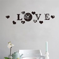 Sanwood® Mirror Effect 3D Love Heart Wall Clock Sticker DIY Analog Home Art Hanging Decor