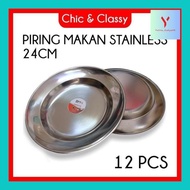 Yulit_ 12 Pcs || Bmw Piring Makan Stainless 1 Lusin 20 Cm / 22 Cm / 24 Cm Bmw / Piring Makan Bahan T