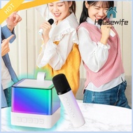 HOUSEWIFE SPACE LED Light Karaoke Machine ABS with 2 Wireless Microphone Music Speaker Mini HD Sound PA System Subwoofer Home