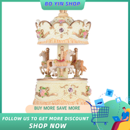 Laxury Windup 3-horse Carousel Music Box Artware/Gift Melody Castle in the Sky Pink/Purple/Blue/Gold Shade for Option