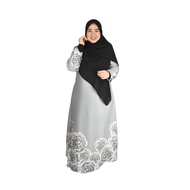 (CLEARANCE JUBAH ABAYA) (S-4XL) JUBAH MUSLIMAH BUNGA/DRESS FLORAL PRINTED SATIN PLUSSIZE(CREAM,PINK AND GREY)