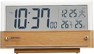 Seiko SQ782B SEIKO Clock, Desk Clock, Radio Wave Controlled Digital Calendar, Temperature and Humidity Display, Light Brown, Wood Grain Pattern
