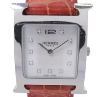 HERMES Heure H Watch Double Tour皮革/不鏽鋼手錶石英機芯白色