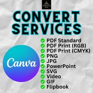 convert services from canva to pdf standard pdf print rgb pdf print cmyk png jpg flipbook powerpoint