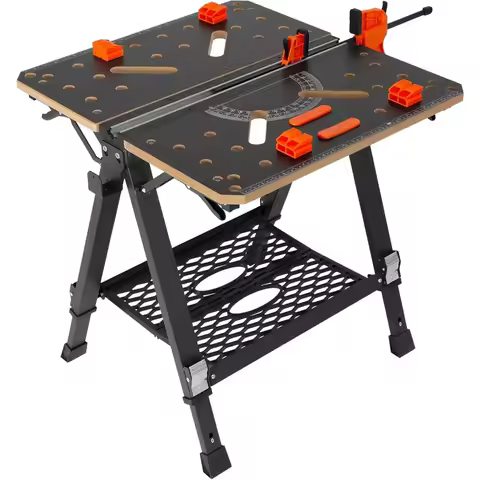 VEVOR Folding Work Table: 2-in-1 Sawhorse and Workbench with 1000 lbs Capacity, 7 Adjustable Heights