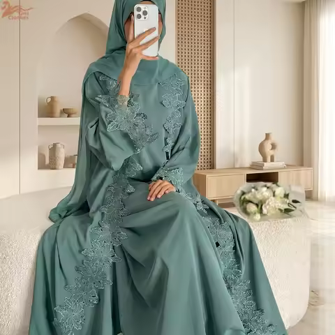 Zahraa New Abaya Nida Flower Lace Trim Abaya Isalmic Clothing Abaya Women Muslim Dress Dubai Abaya a