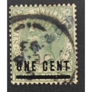 STRAITS SETTLEMENTS, 1892-1894, COLOUR CHANGED, SURCHAREGED, 1 CENTS ON 8 CENTS, USED