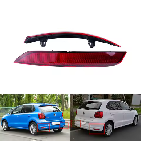 ANGRONG 2X Red Lens Rear Bumper Reflector Assembly N/S & O/S For VW Polo Hatchback 2014-17