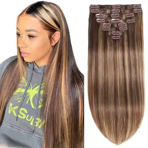 #4/27 Remy Clip in Hair Extensions Real Human Hair Extensions Straight Silky Honey Blonde Real Human